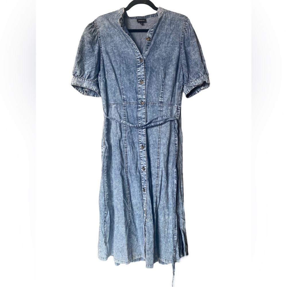 TARGET WHO WHAT WEAR DENIM MIDI DRESS PUFF SLEEVES WOMEN’S LARGE 100% COTTON